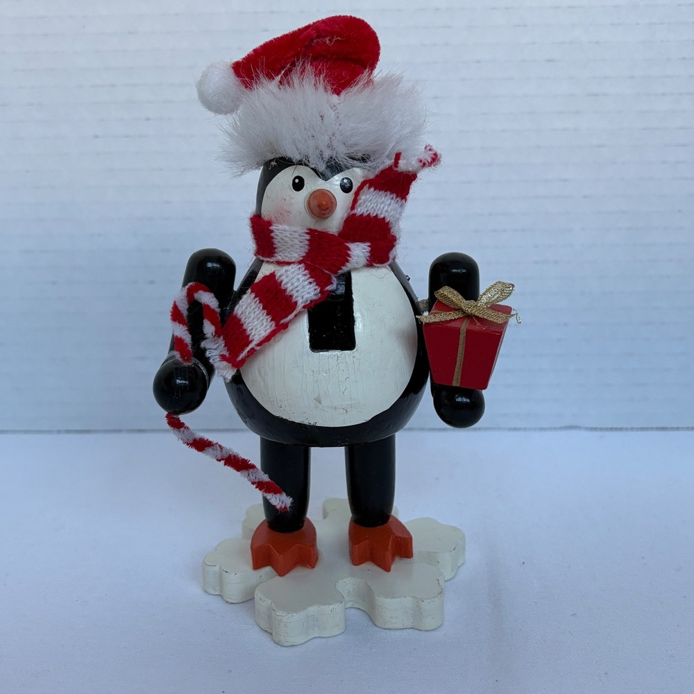 Wooden Penguin Christmas Nutcracker Hat‎ Scarf Snowflake Base Festive Decor